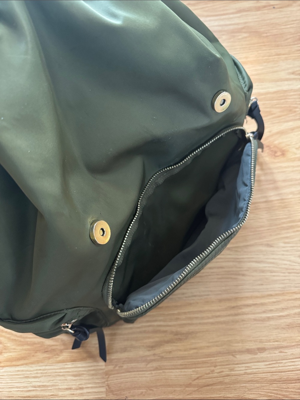 Olive Green Nylon Drawstring Backpack ✨ - Picture 6 of 9